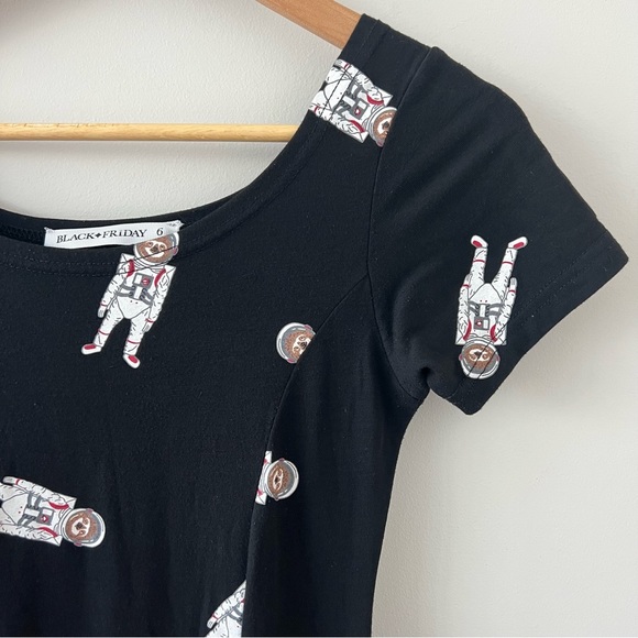 ModCloth Black Friday Sloth Astronaut Novelty Print Fit and Flare Dress Size XS - Picture 3 of 8